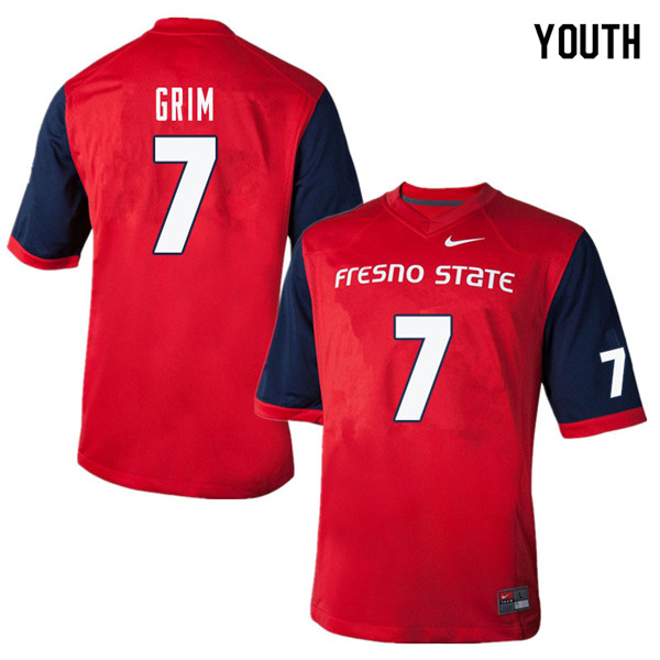 Youth #7 Derrion Grim Fresno State Bulldogs College Football Jerseys Sale-Red